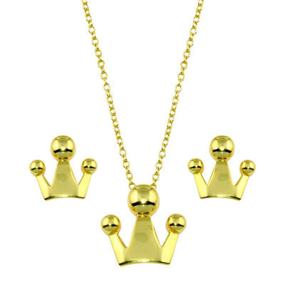 Sterling Silver Gold Plated Crown Set Necklace