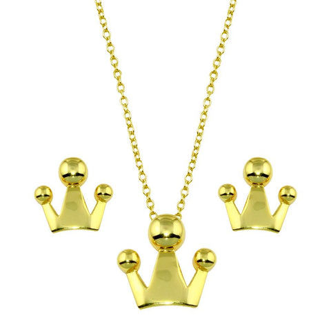 Sterling Silver Gold Plated Crown Set Necklace