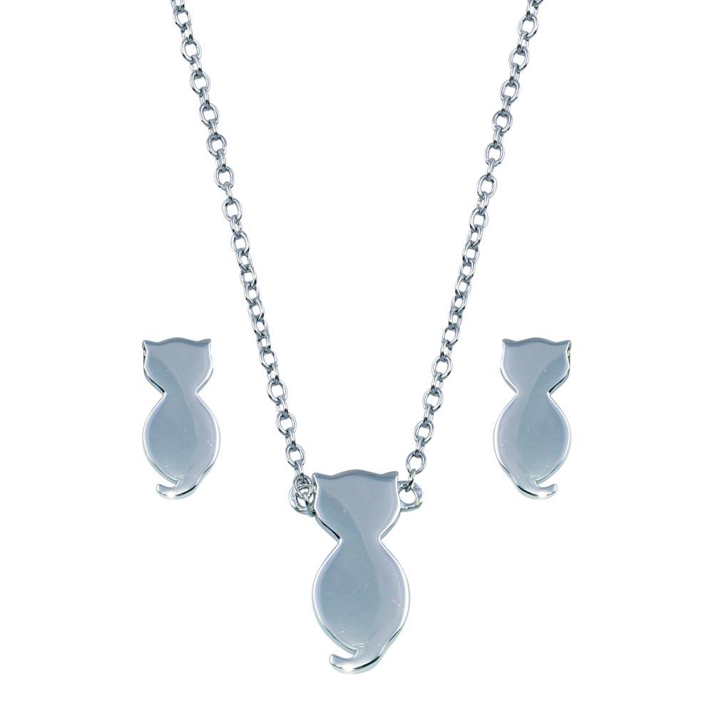 Sterling Silver Rhodium Plated Cat Set