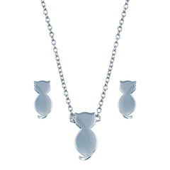 Sterling Silver Rhodium Plated Cat Set