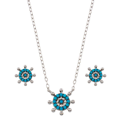 Sterling Silver Rhodium Plated Turquoise Galver Sets