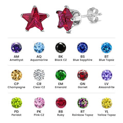 Sterling Silver Colored CZ 5mm Stamping Star Earrings