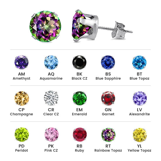 Sterling Silver Colored CZ 5mm Stamping Round Earrings