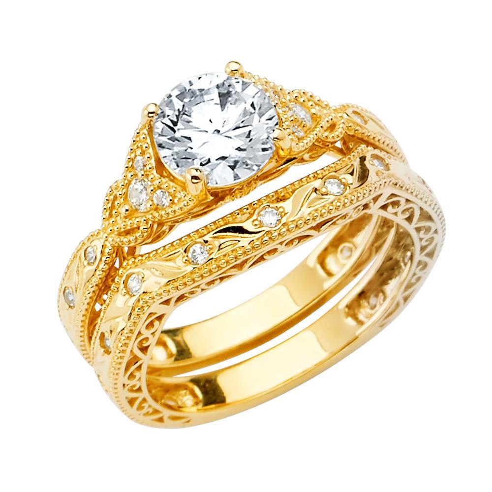 14K Yellow Gold Polished Clear CZ Engagement Ring--Wedding Band And Engagement Ring are sold Separately