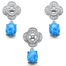 Load image into Gallery viewer, Sterling Silver New Blue Opal And Cubic Zirconia Pendant And Earring Set