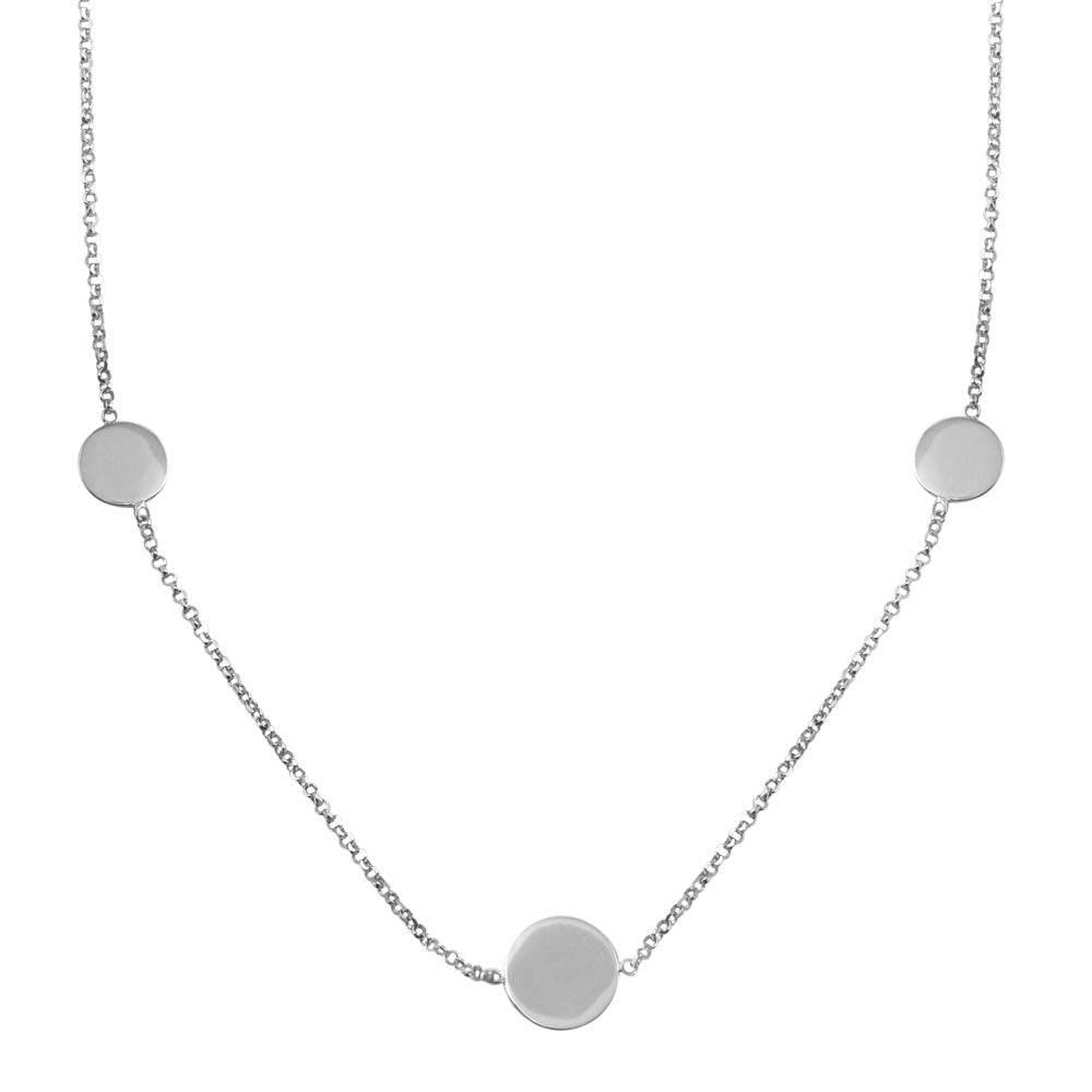 Sterling Silver Rhodium Plated Disc Chain Bead Necklace