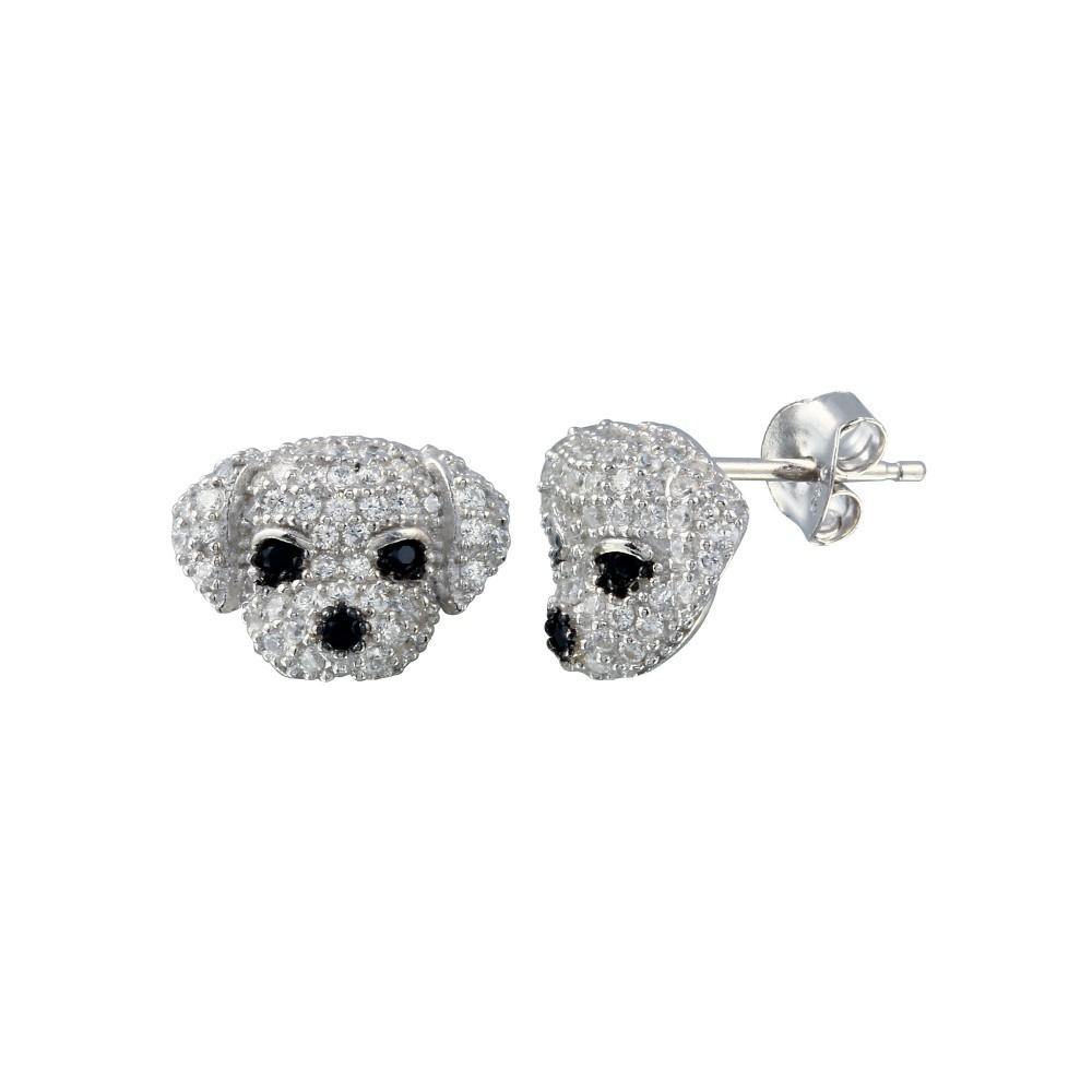 Sterling Silver Gold Plated CZ Puppy Stud Earrings