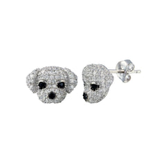 Sterling Silver Gold Plated CZ Puppy Stud Earrings