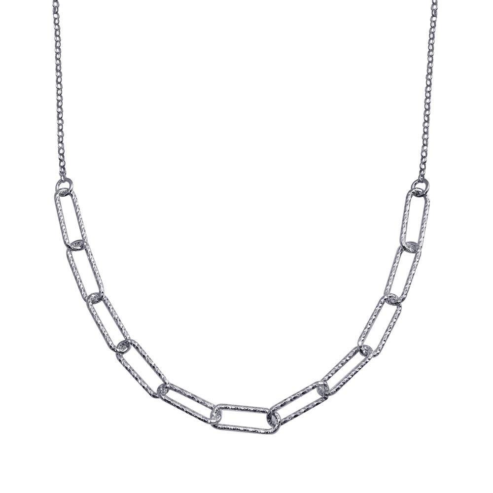 Sterling Silver Rhodium Plated Diamond Cut Link Chain Necklace