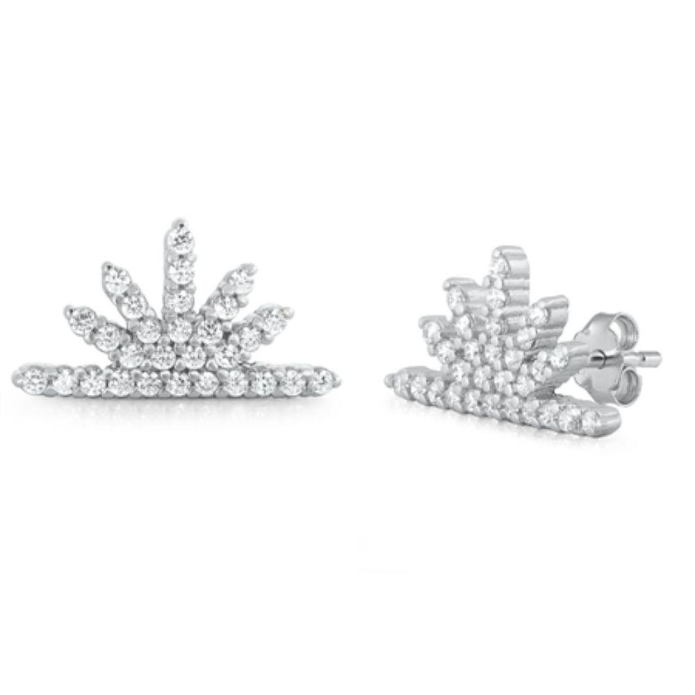 Sterling Silver Rhodium Plated Sun Rays CZ Earrings