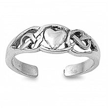 Load image into Gallery viewer, Sterling Silver Fancy Celtic Knot Design Toe Ring with Centered HeartAnd Face Hieght 6 MM