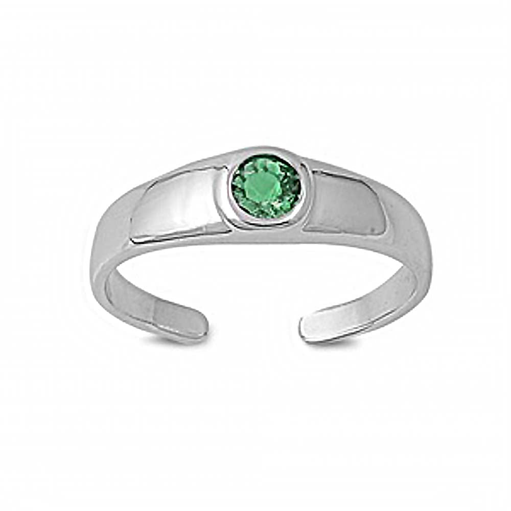 Sterling Silver Classy Toe Ring with Centered Emerald CZ And Face Height of 5 MM