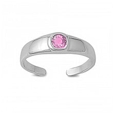 Load image into Gallery viewer, Sterling Silver Classy Toe Ring with Centered Pink CZ And Face Height of 5 MM