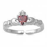 Sterling Silver Stylish Claddagh Toe Ring with Garnet CZ HeartAnd Face Height 7 MM