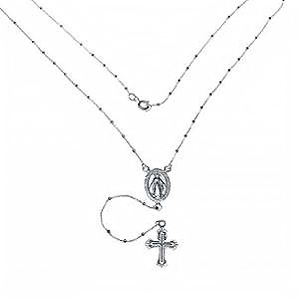Sterling Silver 1mm Diamond Cut Rosary Necklace