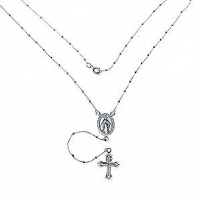 Sterling Silver 1mm Diamond Cut Rosary NecklaceAnd Width 1mmAnd Length 18 And20 - silverdepot