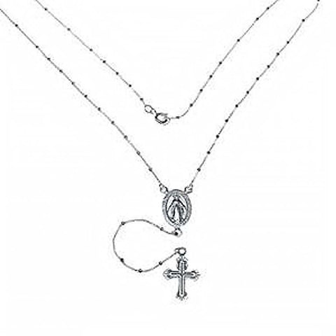 Sterling Silver 1mm Diamond Cut Rosary Necklace