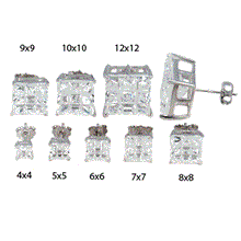 Load image into Gallery viewer, Sterling Silver Princess Invisible Cut Cubic Zirconia Stud Earring. Set on High Quality Prong Setting with Rhodium Finish &amp; Friction Style Post