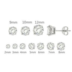 Sterling Silver Round Cubic Zirconia Stud Earring. Set on High Quality Prong Setting with Rhodium Finish & Friction Style Post