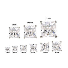BUNDLE OF 24 PAIRS--Sterling Silver Princess Cut Cubic Zirconia Stud Earring Set on High Quality Prong Setting with Rhodium Finish & Friction Style Post